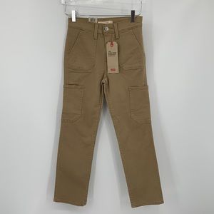 Levis 724 High rise straight cropped pants denim tan cargo women new 26 2